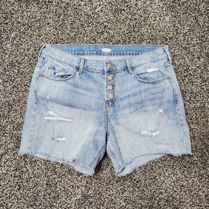 Old Navy Lightwash Shorts Size 12 Button Fly Distressed 5 Inch Inseam